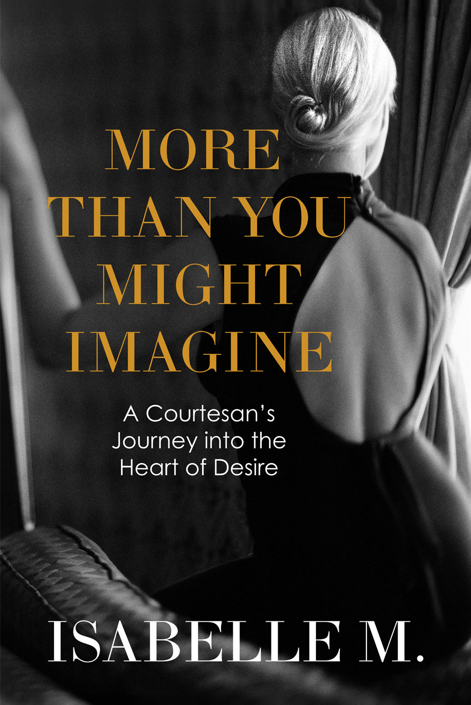 "Book cover for 'More Than You Might Imagine' by Isabelle M., featuring a stylish woman in a black dress."